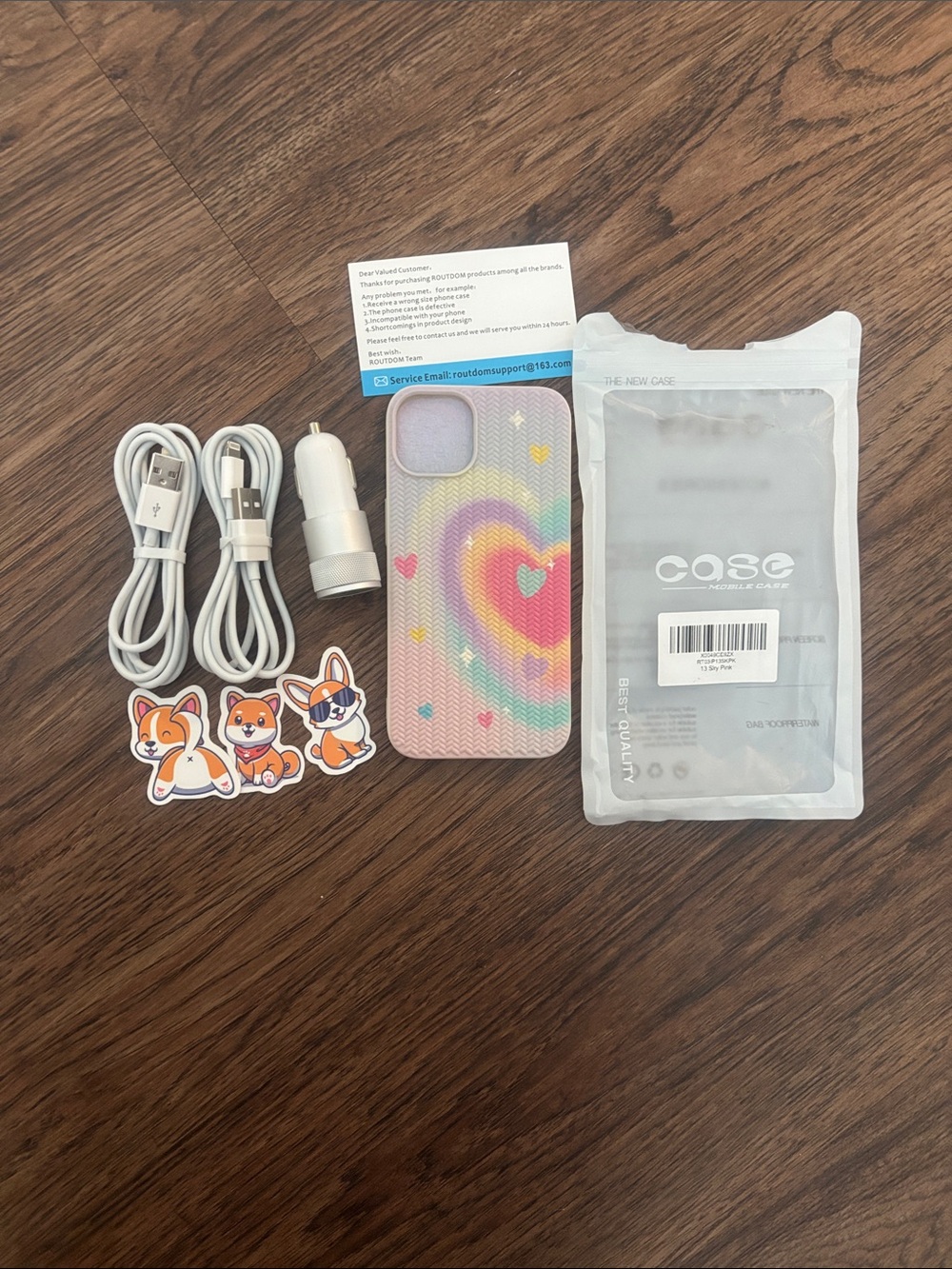 NWT ROUTDOM iPhone 13 Pastel Rainbow Heart Case + 2 Cables